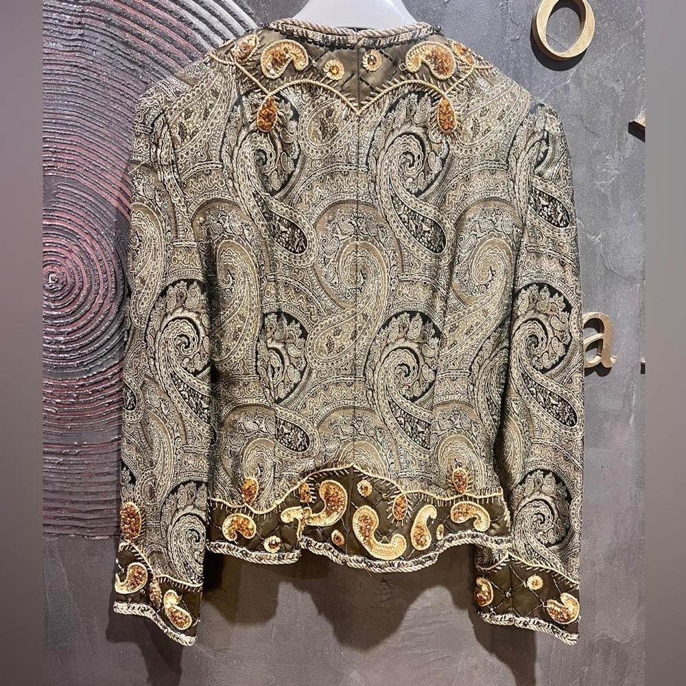 Jovani Victorian vintage NWOT Women's Paisley handmade Blazer Gold and Brown 0 - Picture 3 of 8